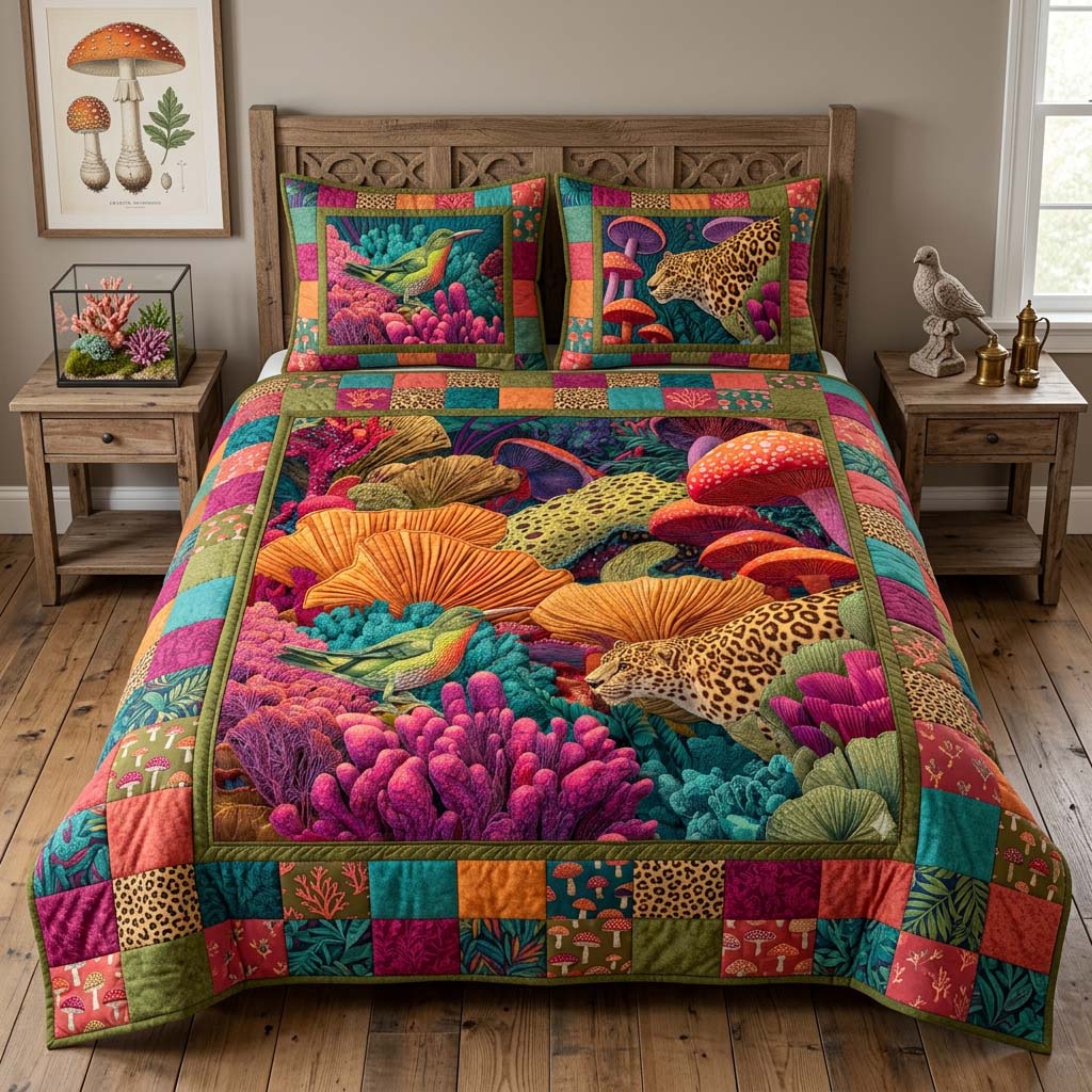 Tropical Mushroom Jungle 3-Piece Quilted Bedding Set NCU0DQQ0688