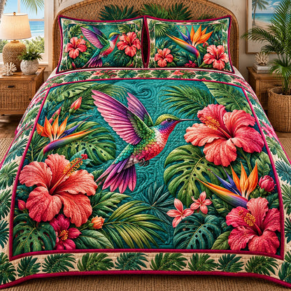 Tropical Paradise Hummingbird 3-Piece Quilted Bedding Set NCU0NTD2434