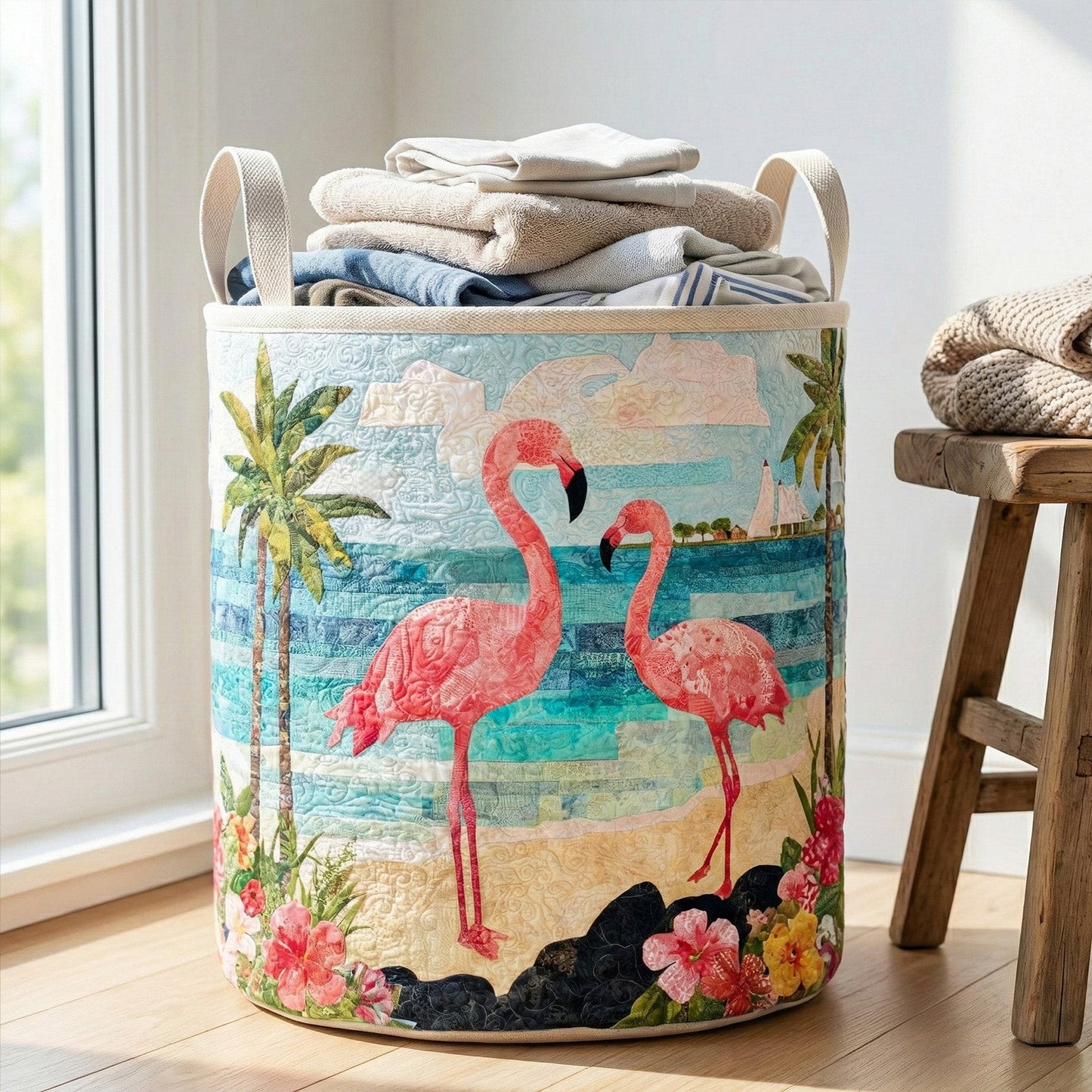 Tropical Patchwork Quilted Laundry Basket NCU0NNT2989