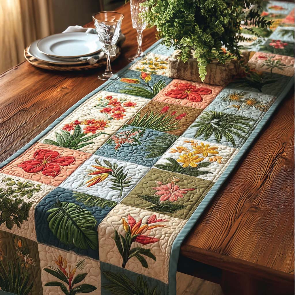 Tropical Patchwork Quilted Table Runner NCU0DQQ0573