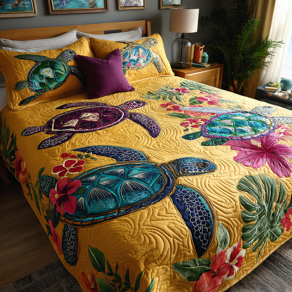 Tropical Reef Turtle Quilted Blanket NCU0LDH790