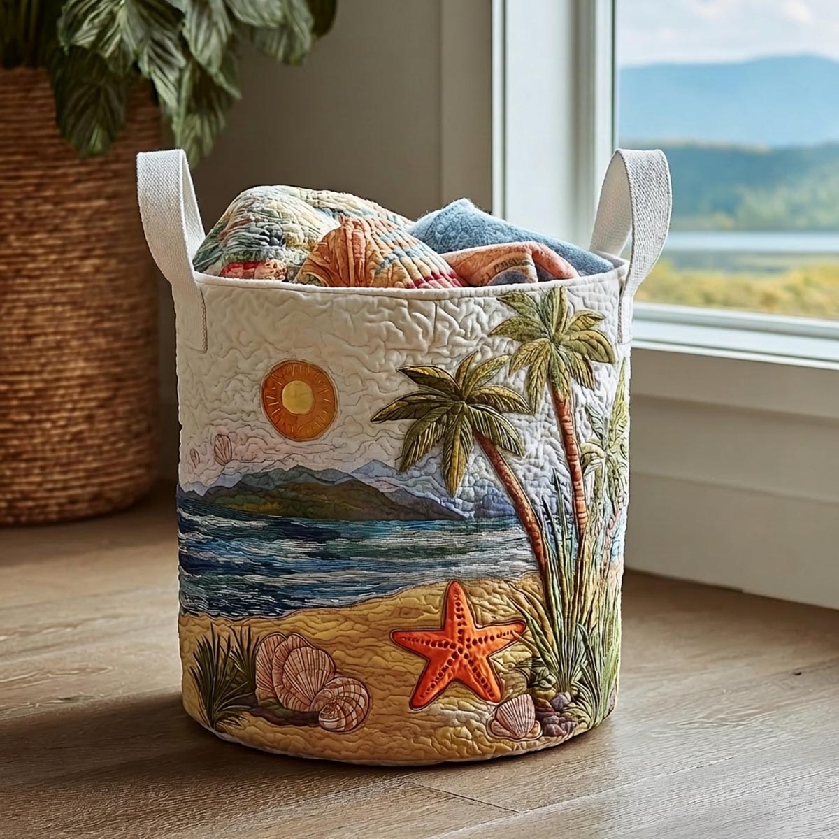 Tropical Shore Quilted Laundry Basket NCU0DV2041