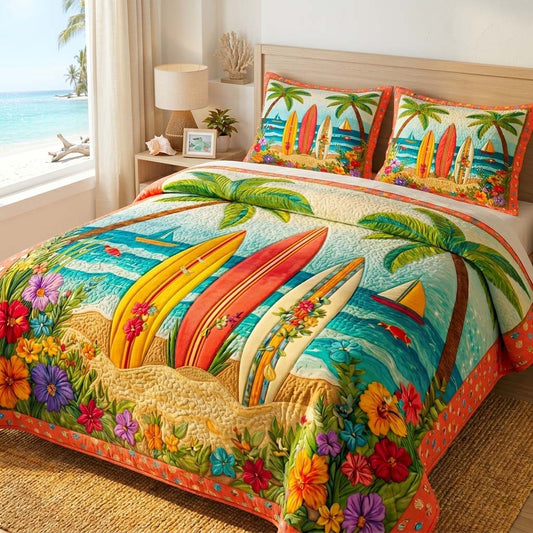 Tropical Surf Bloom 3-Piece Quilted Bedding Set NCU0DQQ0848