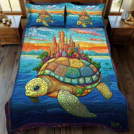 Tropical Tide Turtle 3-Piece Quilted Bedding Set NCU0DK2070