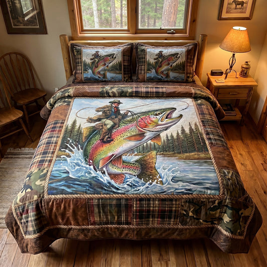 Trout Country 3-Piece Quilted Bedding Set NCU0DV2156