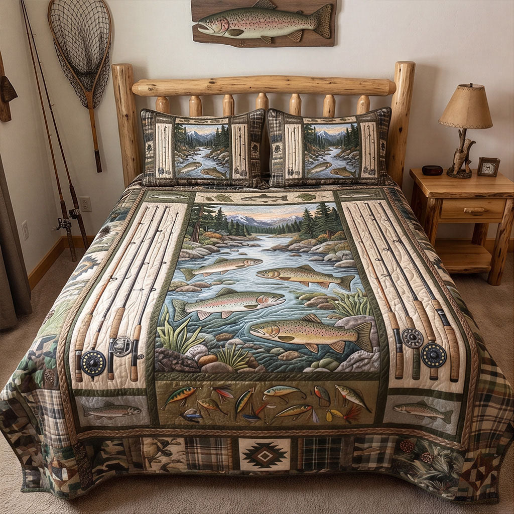 Trout Country Lodge 3-Piece Quilted Bedding Set NCU0PTT3183