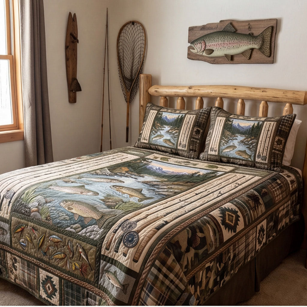 Trout Country Lodge 3-Piece Quilted Bedding Set NCU0PTT3183
