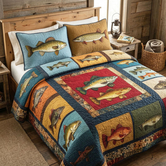 Trout Haven 3-Piece Quilted Bedding Set NCU0NTD1799