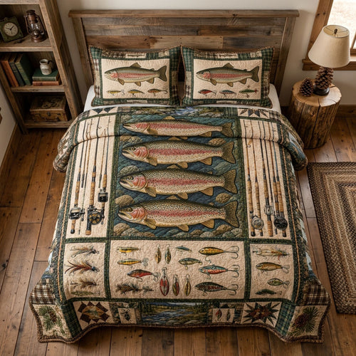Trout Stream Collection 3-Piece Quilted Bedding Set NCU0PTT3184