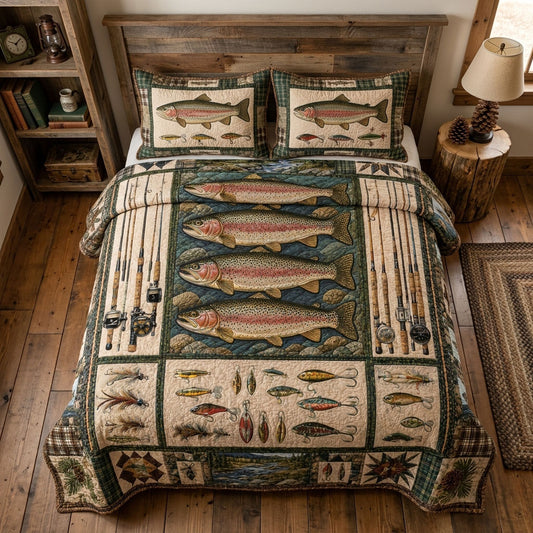 Trout Stream Collection 3-Piece Quilted Bedding Set NCU0PTT3184