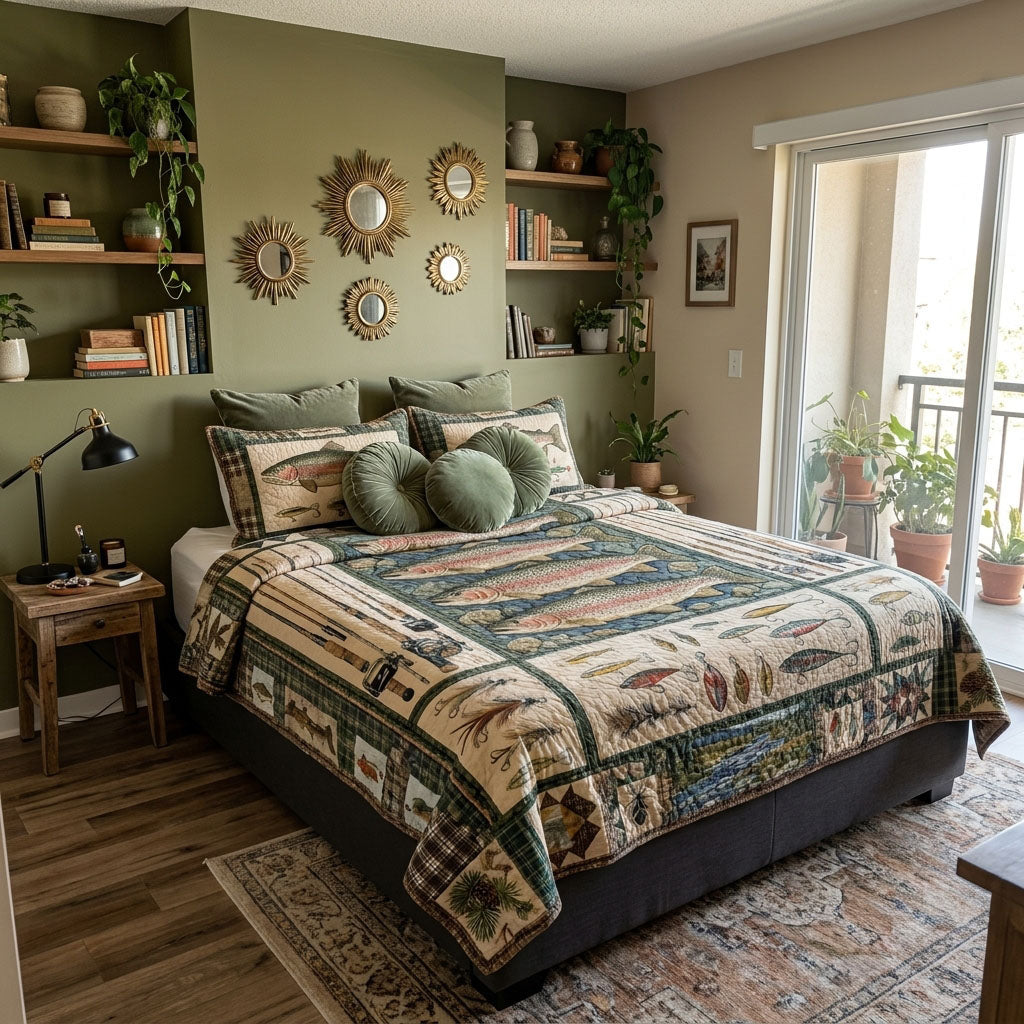 Trout Stream Collection 3-Piece Quilted Bedding Set NCU0PTT3184