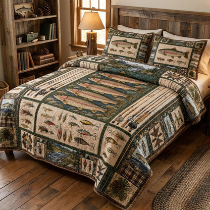 Trout Stream Collection 3-Piece Quilted Bedding Set NCU0PTT3184