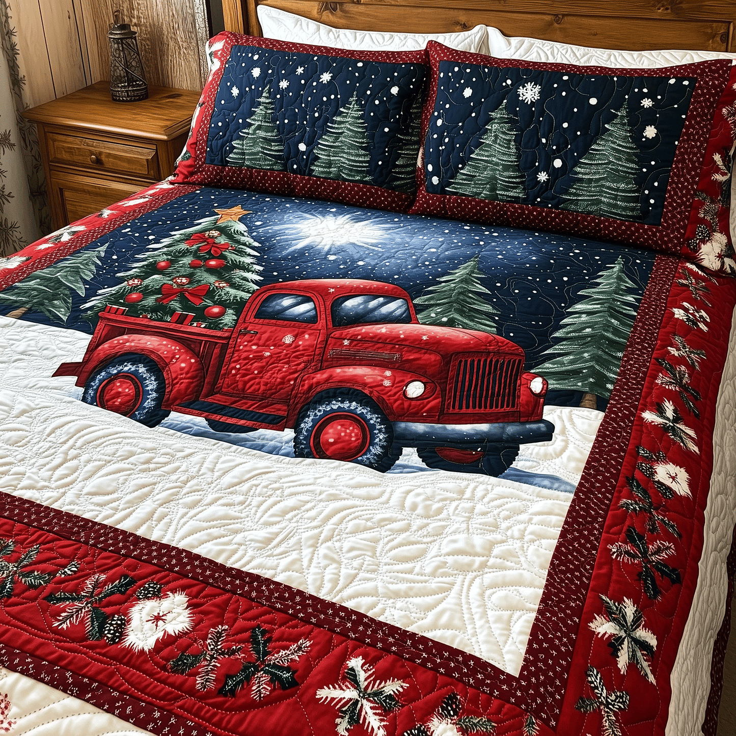 Trucking Christmas 3-Piece Quilted Bedding Set NCU0TH1954