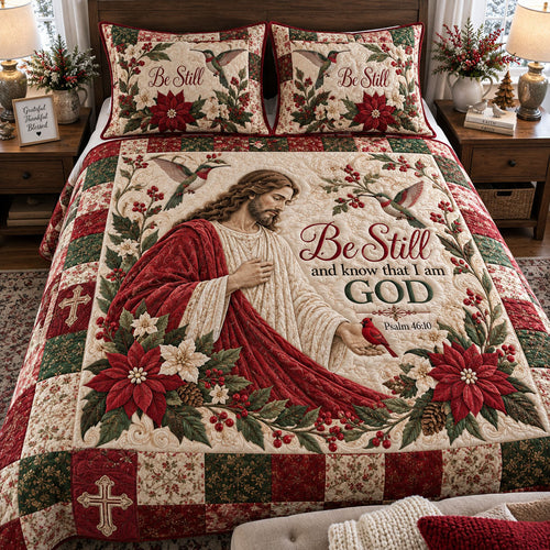 Trust and Be Still 3-Piece Quilted Bedding Set NCU0PTT3463
