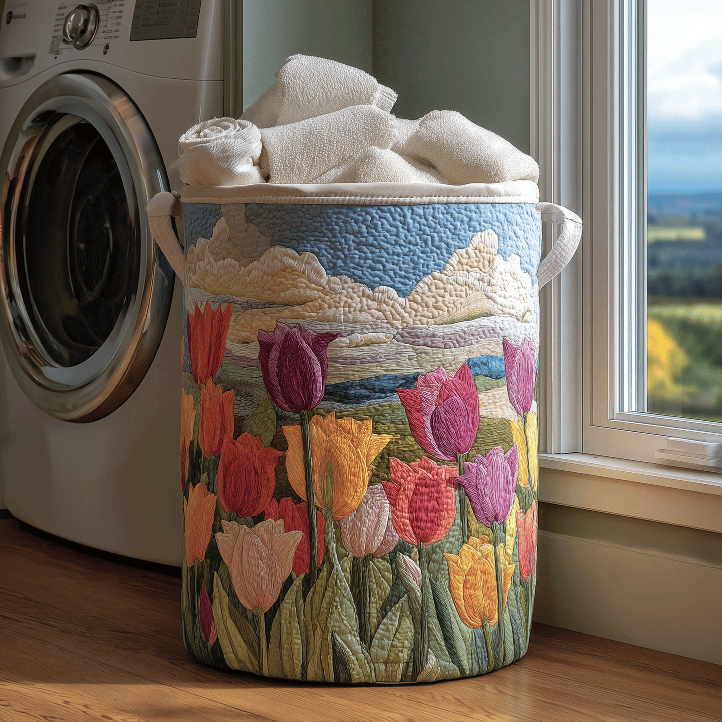 Tulip Field Quilted Laundry Basket NCU0TH2904