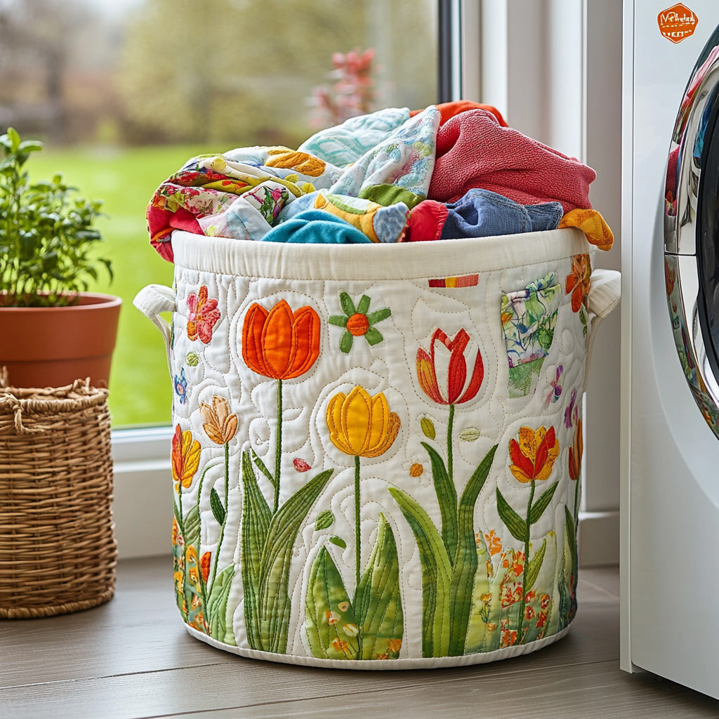 Tulips Dream Quilted Laundry Basket NCU0DV736
