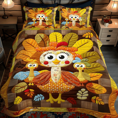 Turkey Playtime 3-Piece Quilted Bedding Set NCU0TH1097