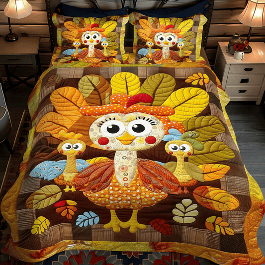 Turkey Playtime 3-Piece Quilted Bedding Set NCU0TH1097