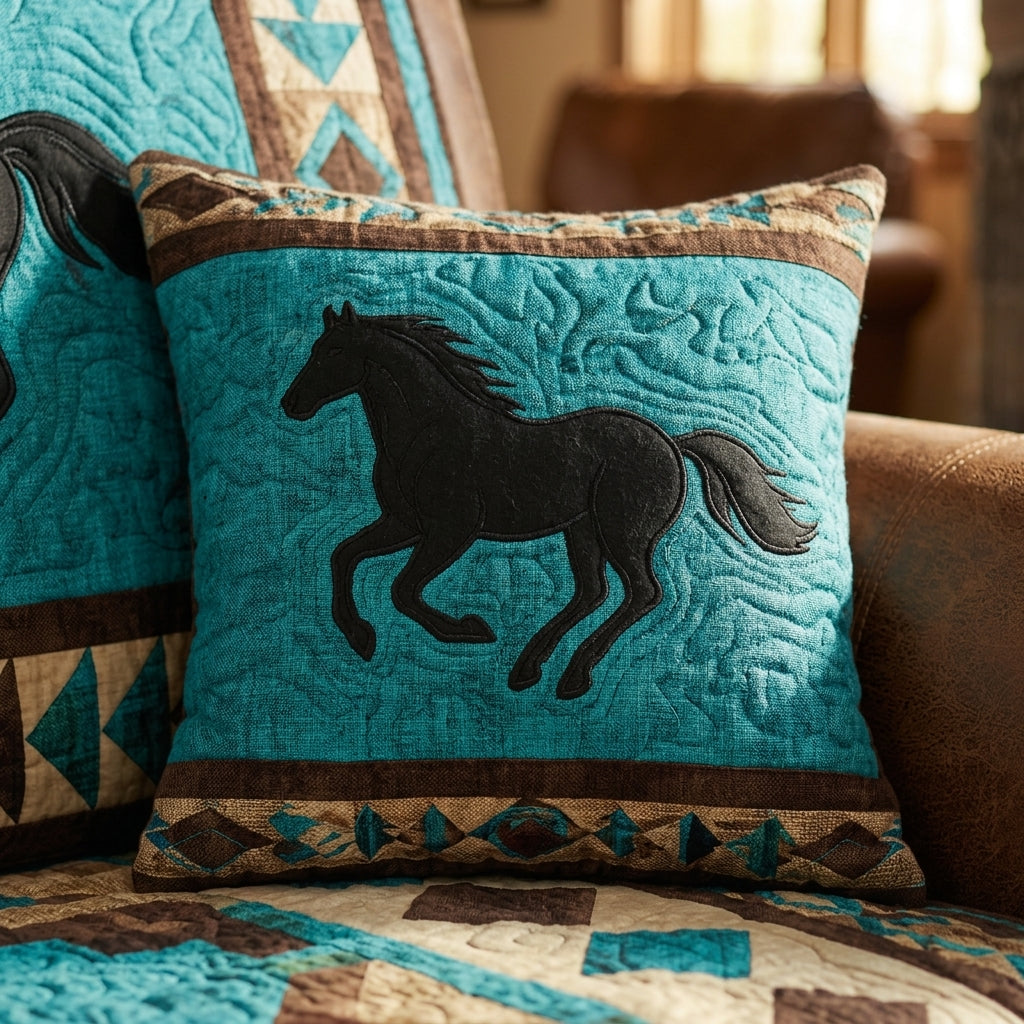 Turquoise Mustang Quilted Pillow Case NCU0NTV1113
