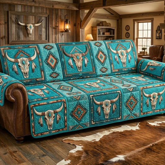 Turquoise Longhorn Quilted Sofa Cover NCU0NTV1116