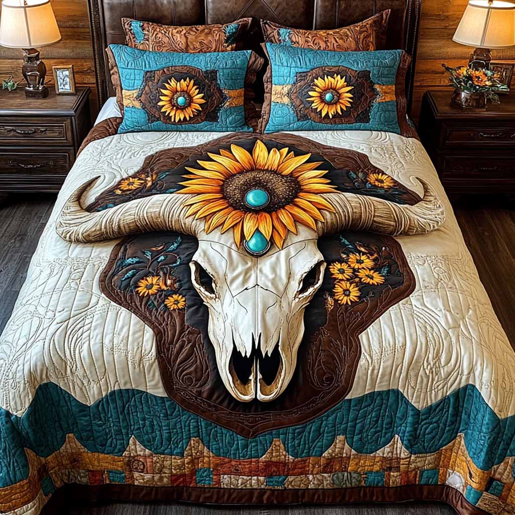 Turquoise Ranch 3-Piece Quilted Bedding Set NCU0NXD1747