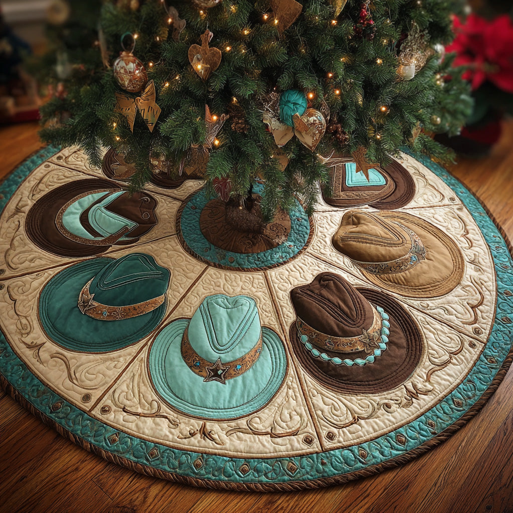 Turquoise Ranch Christmas Quilted Tree Skirt NCU0LDH127