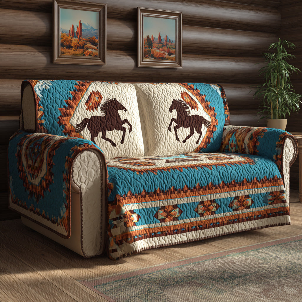 Turquoise Rodeo Quilted Sofa Cover NCU0LDH771