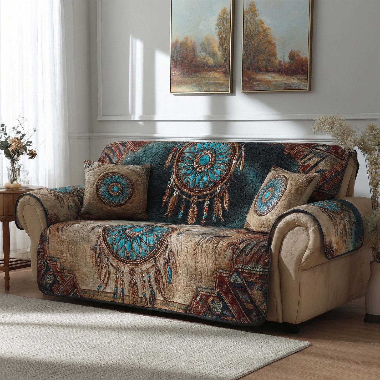 Turquoise Spirit Quilted Sofa Cover NCU0NXD1454