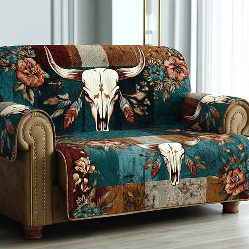 Turquoise Spirit Skull Quilted Sofa Cover NCU0LDH049