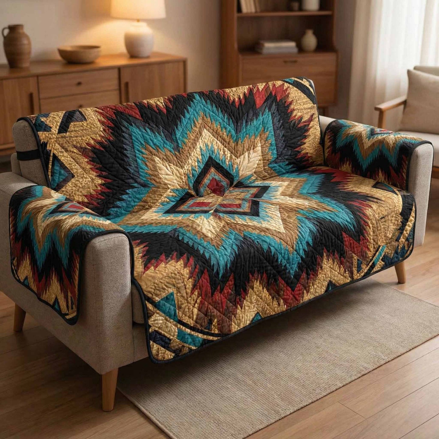 Turquoise Star Quilted Sofa Cover NCU0NXD1595