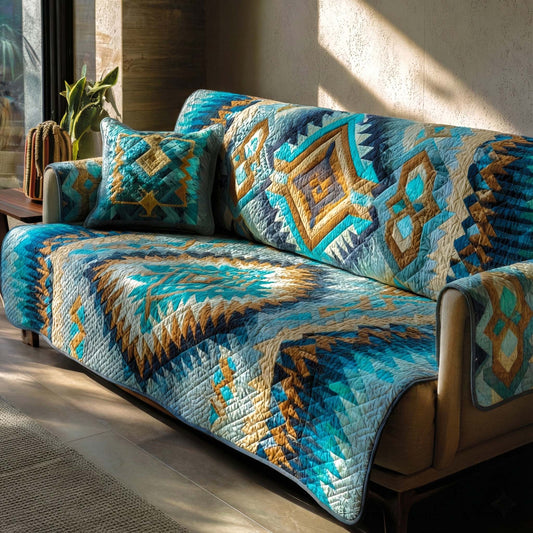 Turquoise Thunderburst Quilted Sofa Cover NCU0NXD1246