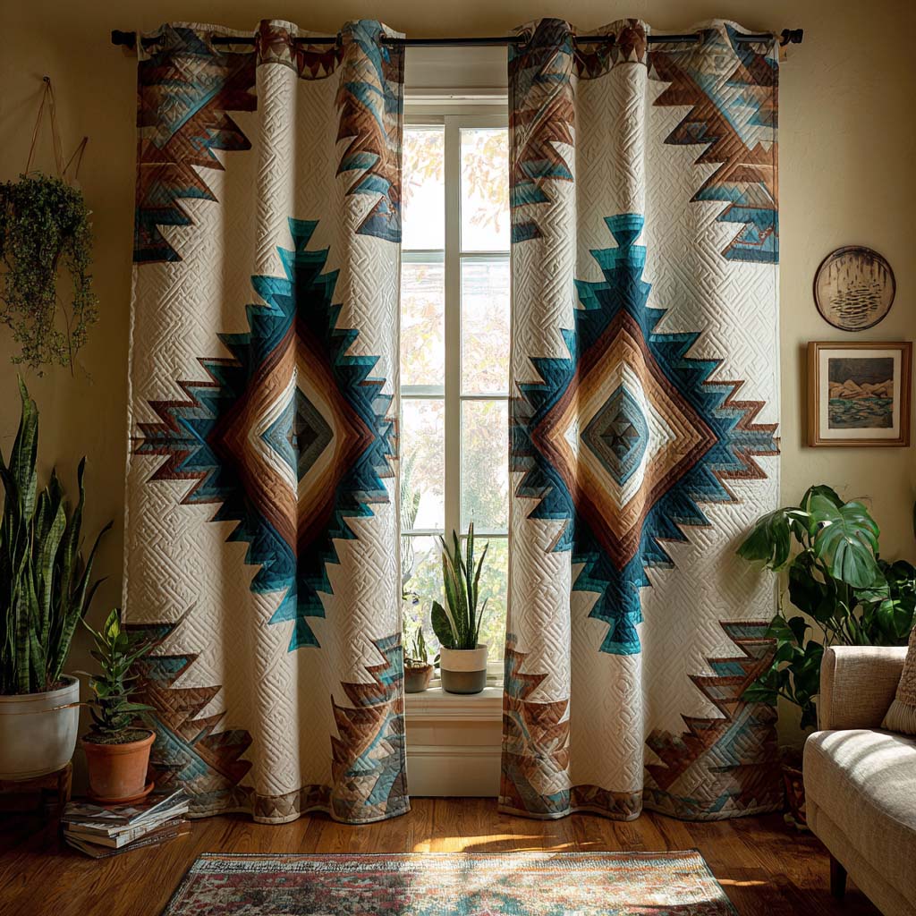 Turquoise Valley Diamonds Quilted Curtains NCU0NXD1157