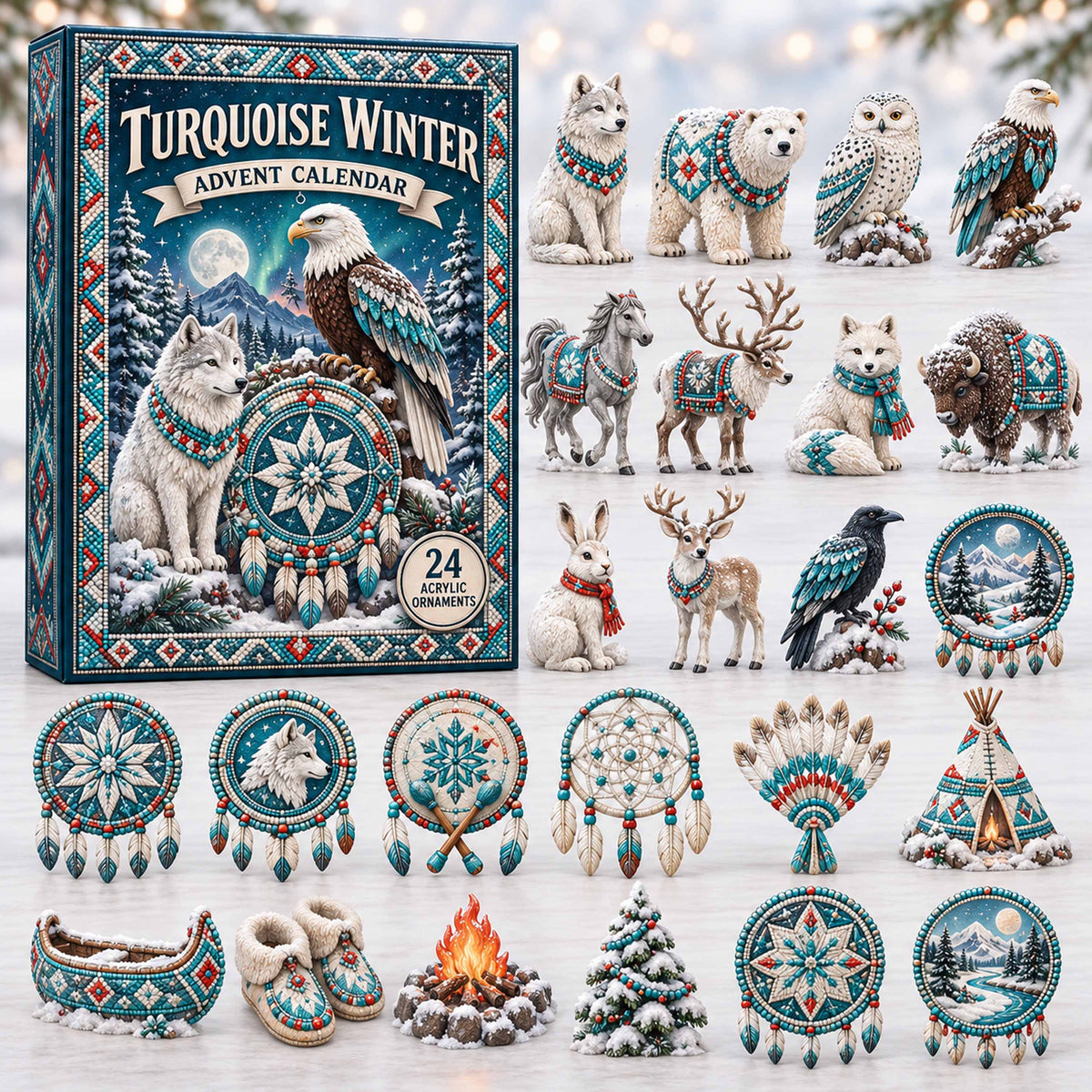 CHRISTMAS KICKOFF 40% OFF - Turquoise Winter Advent Calendar 2026 - 24-Day Festive Countdown, Acrylic Charms Blind Box - Gift For Family and Friends AC0TD010