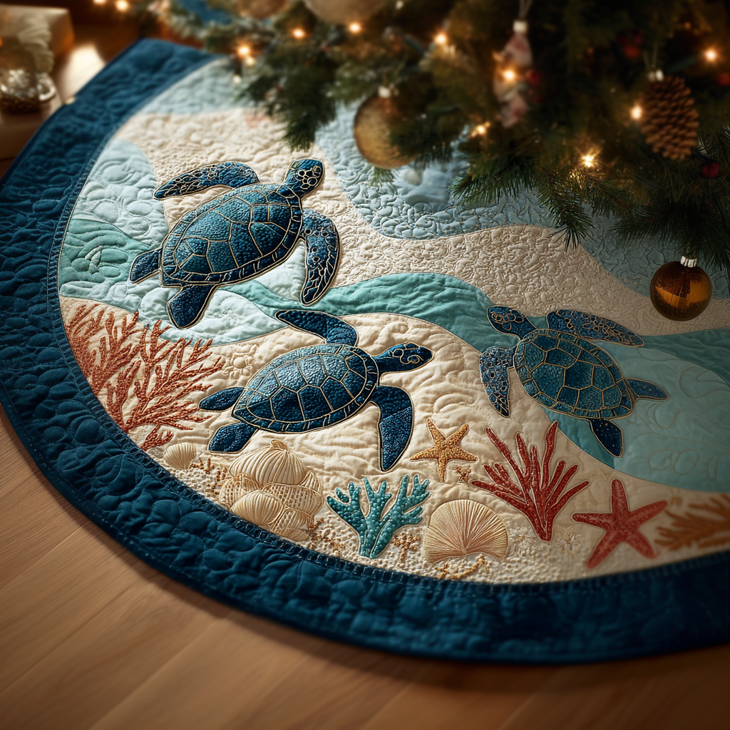 Turtle Dream Christmas Quilted Tree Skirt NCU0DDK1764