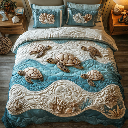 Turtle Dreams 3-Piece Quilted Bedding Set NCU0NVH335