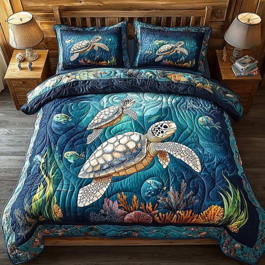 Turtle Harmony 3-Piece Quilted Bedding Set NCU0DV502