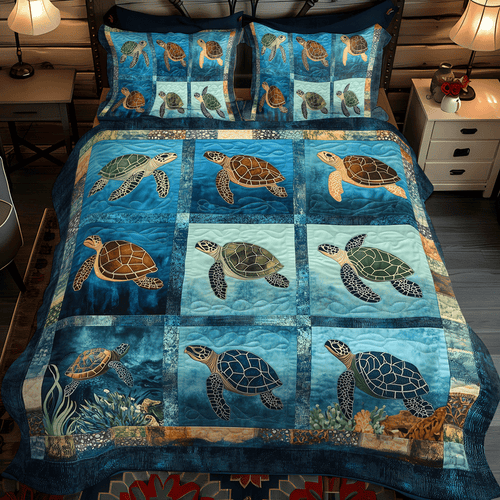 Turtle Haven 3-Piece Quilted Bedding Set NCU0TL1133