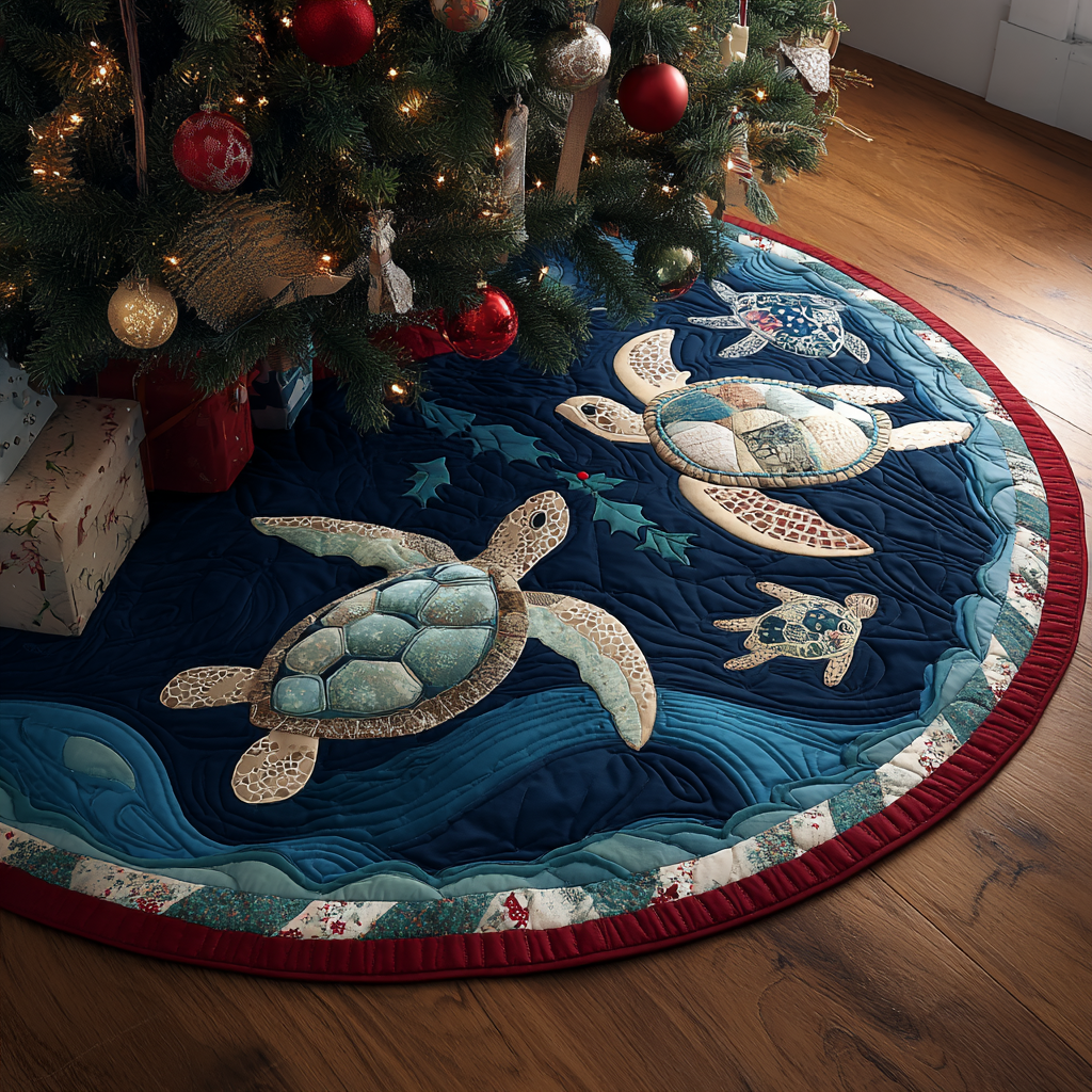 Turtle Journey Christmas Quilted Tree Skirt NCU0DDK1837