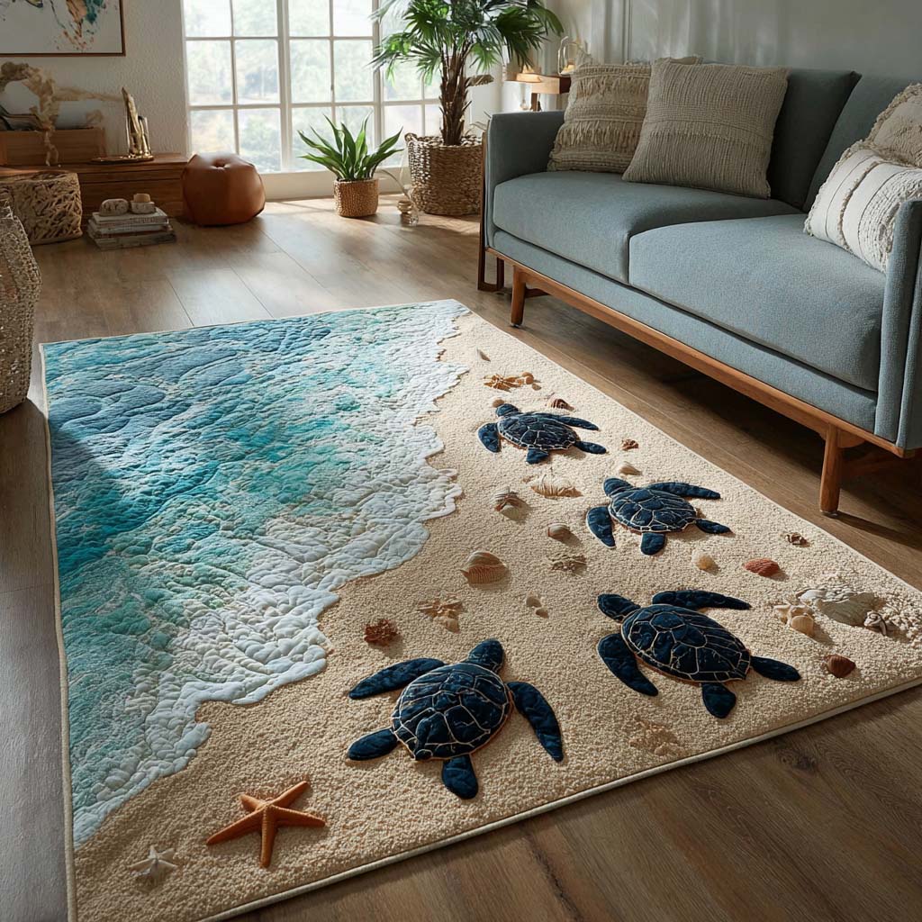 Turtle Rug Cream Turtle Path Area Rug NCU0DK10130 – Quiltnest
