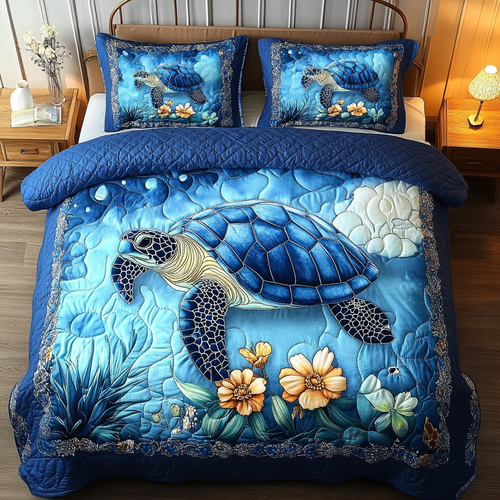 Turtle Tales 3-Piece Quilted Bedding Set NCU0PVL298