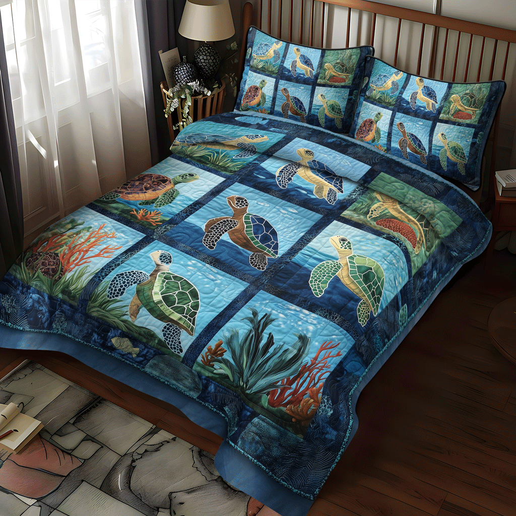 Turtle Tidepool 3-Piece Quilted Bedding Set NCU0TL1137
