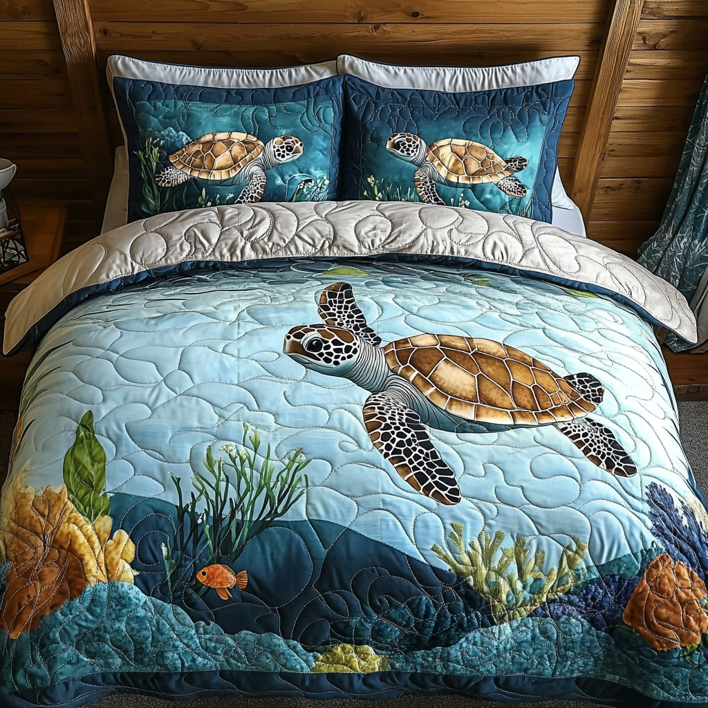 Turtle Voyage 3-Piece Quilted Bedding Set NCU0DV506