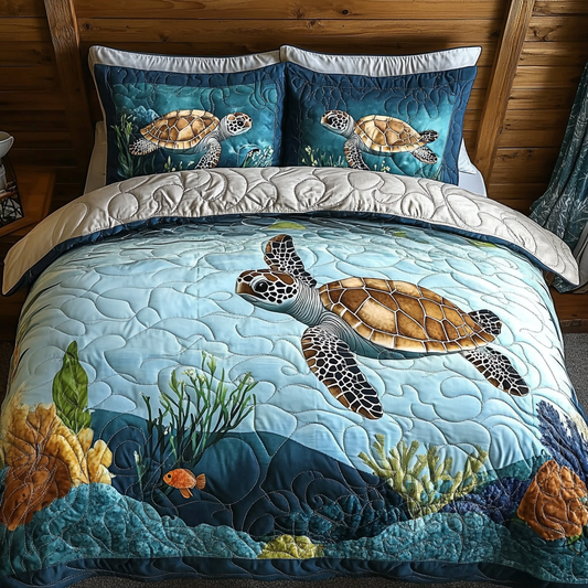 Turtle Voyage 3-Piece Quilted Bedding Set NCU0DV506
