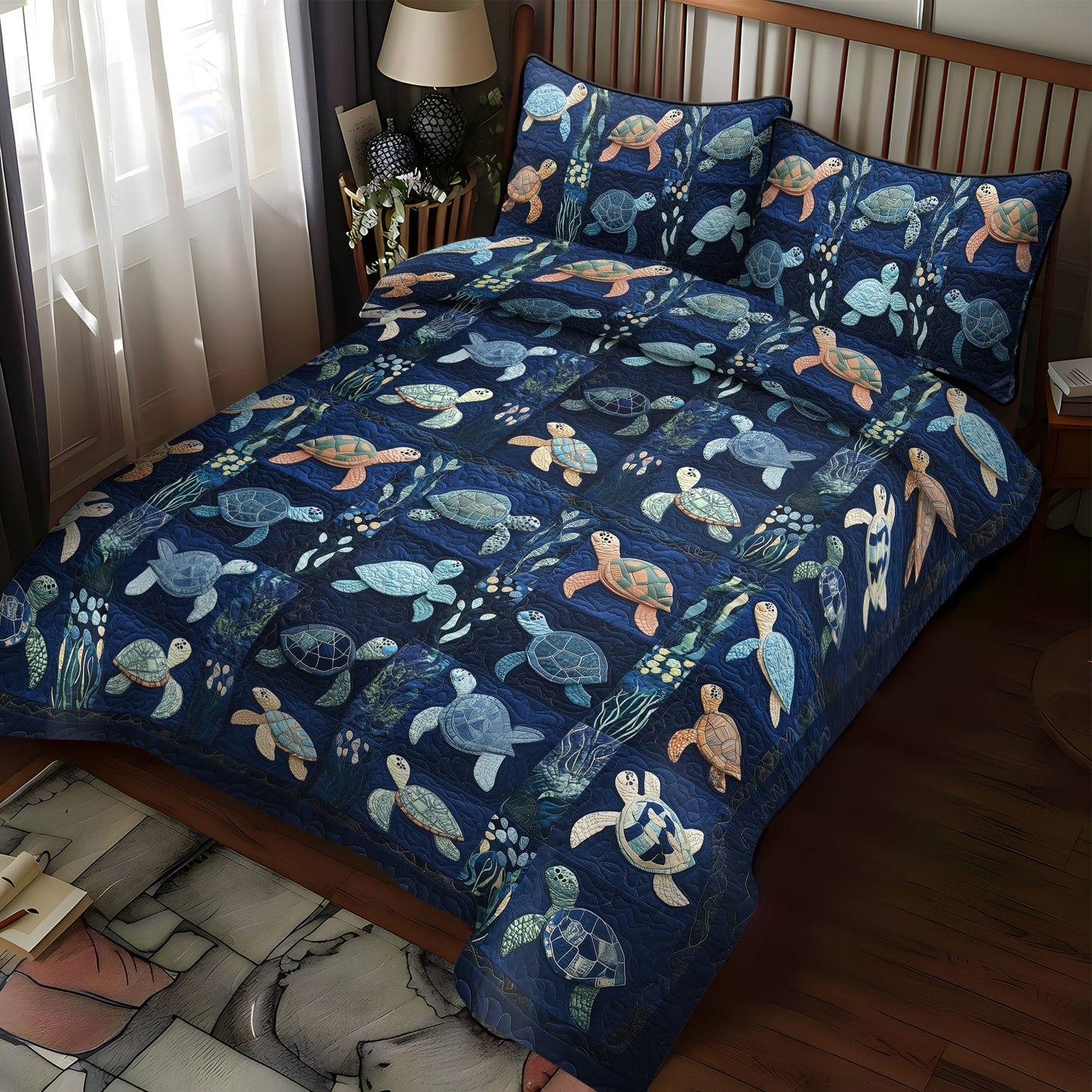 Turtle Waves Peace 3-Piece Quilted Bedding Set NCU0PT1861