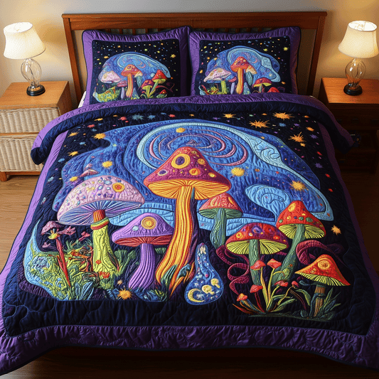 Twilight Mushroom Garden 3-Piece Quilted Bedding Set NCU0TH2572