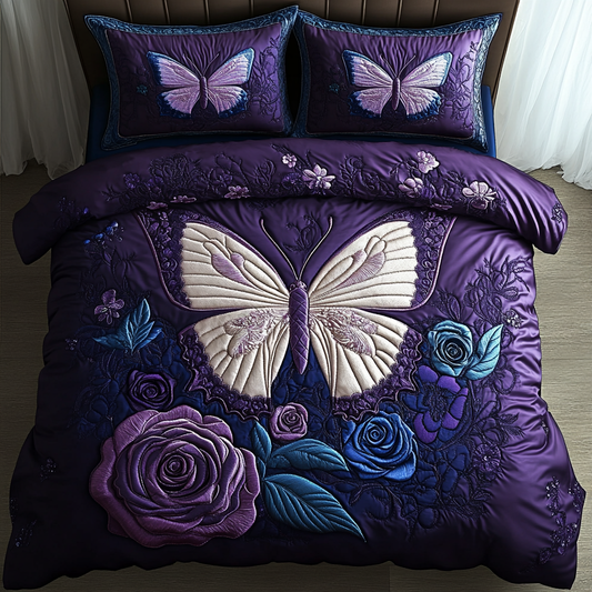 Twilight Butterfly Rose 3-Piece Quilted Bedding Set NCU0PVL036
