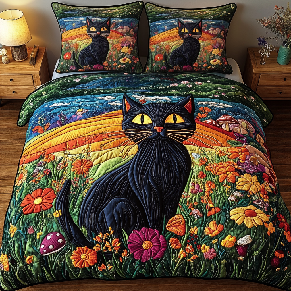 Twilight Whiskers 3-Piece Quilted Bedding Set NCU0PVL054