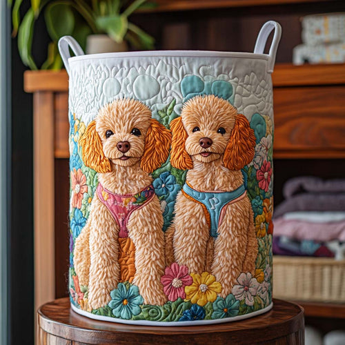 Twin Blossom Poodles Quilted Laundry Basket NCU0NXD664