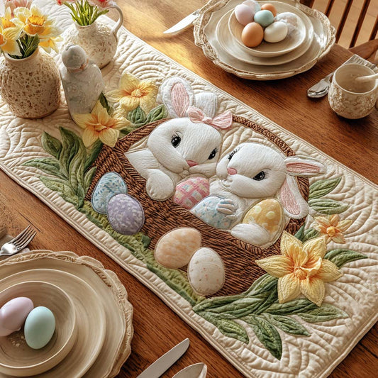 Twin Bunnies Basket Quilted Table Runner NCU0DQQ0438