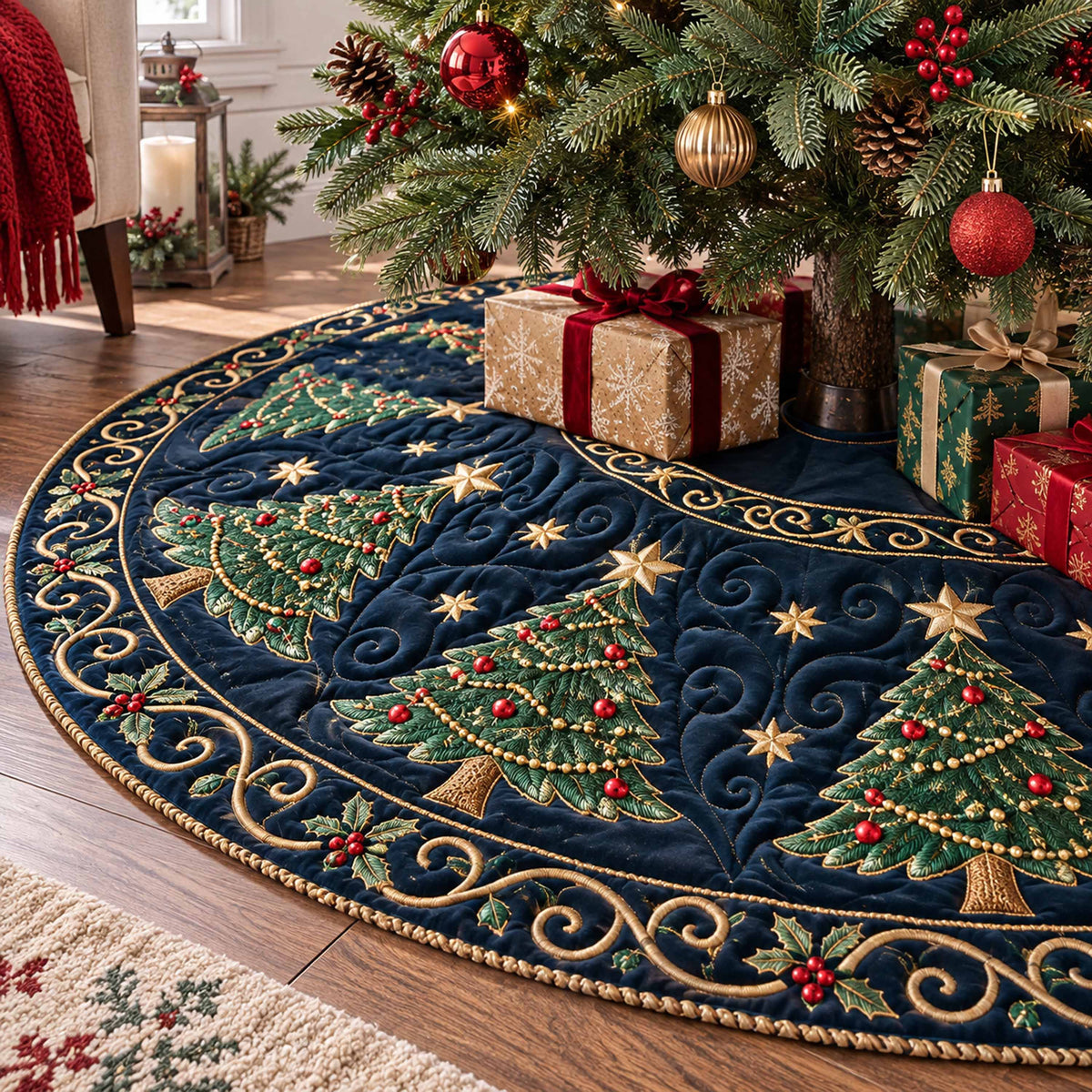Twinkle Pine Christmas Quilted Tree Skirt NCU0NTD2301